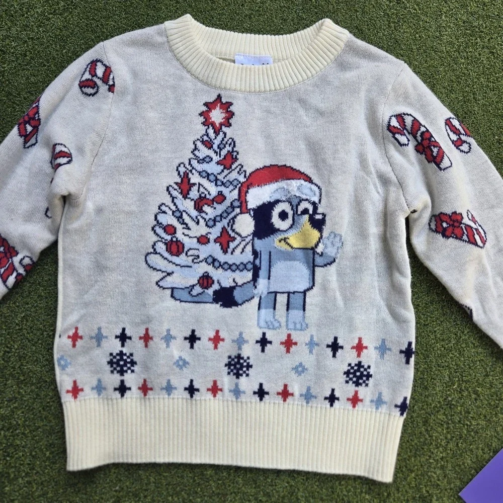 Bluey Sweater Baby 18M Christmas Tree Pullover Cream Color Christmas - Picture 4 of 8